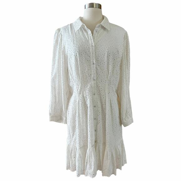 VERONICA BEARD Kylan Dress Mini Button Down Collared Cotton White Long Sleeve 12 - Picture 2 of 11